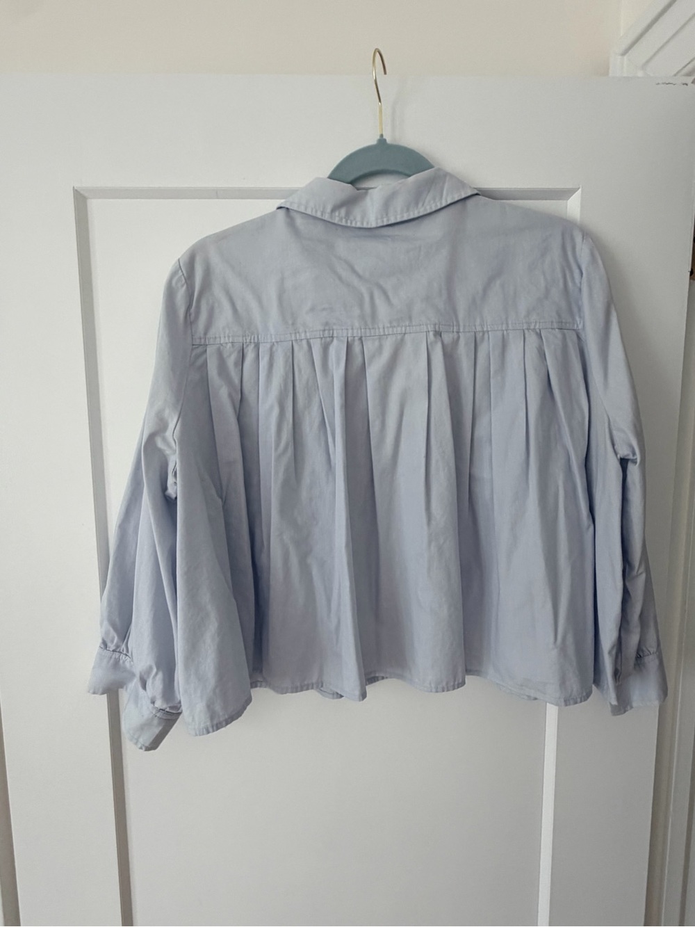 Anthropologie Light Blue Smocked Peasant Button-Down Top - Picture 3 of 3
